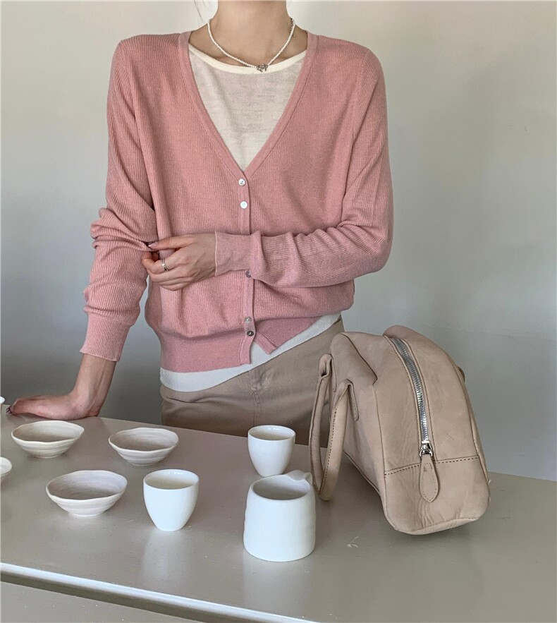 新款简约百搭长袖针织开衫女宽松休闲外套,针织衫/毛衣,伟祺羊绒