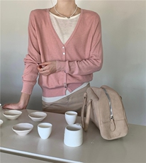 新款简约百搭长袖针织开衫女宽松休闲外套，女装针织衫/毛衣，伟祺羊绒