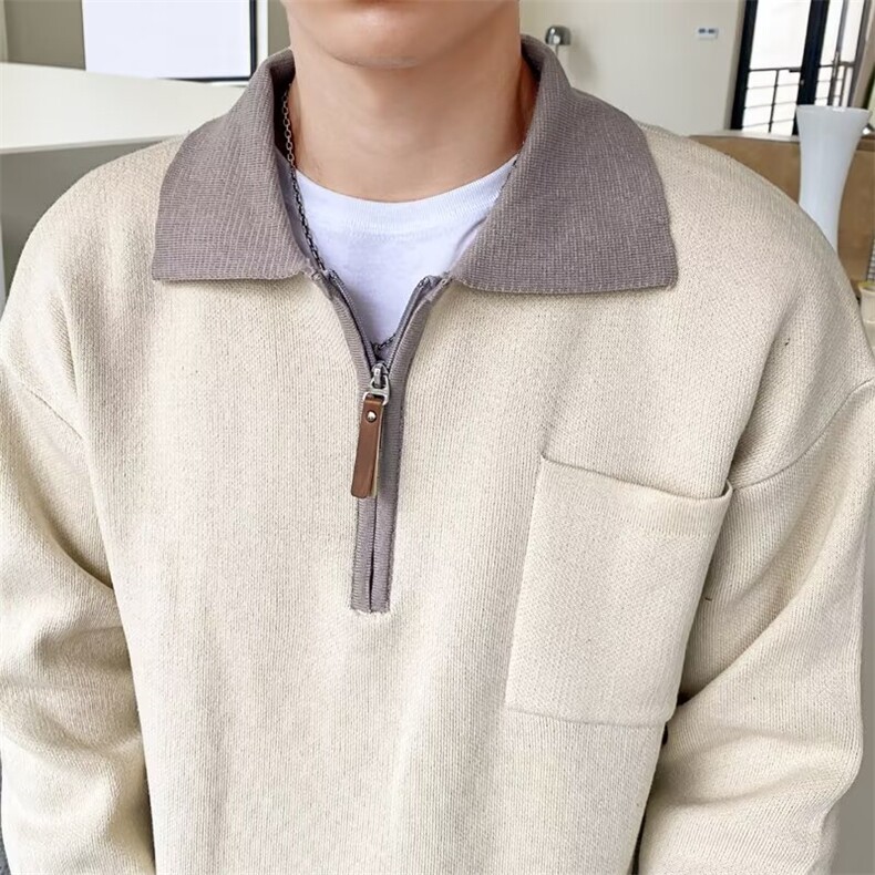秋冬男毛衣撞色polo风翻领拉链针织衫男士休闲上衣外套M30P62,男装针织衫/毛衣,星座1013-1