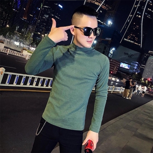 社会风T恤男长袖针织衫外穿网红半高领纯色打底衫A068-QS20-P45图片