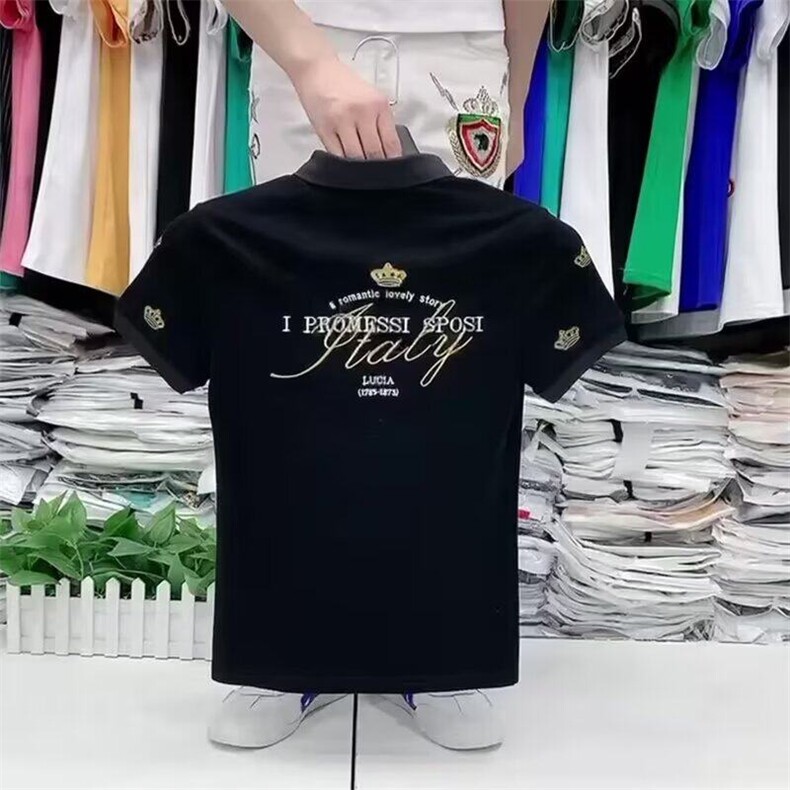 M587-P35痞帅皇冠刺绣POLO衫男短袖翻领网红t恤修身个性半袖图片