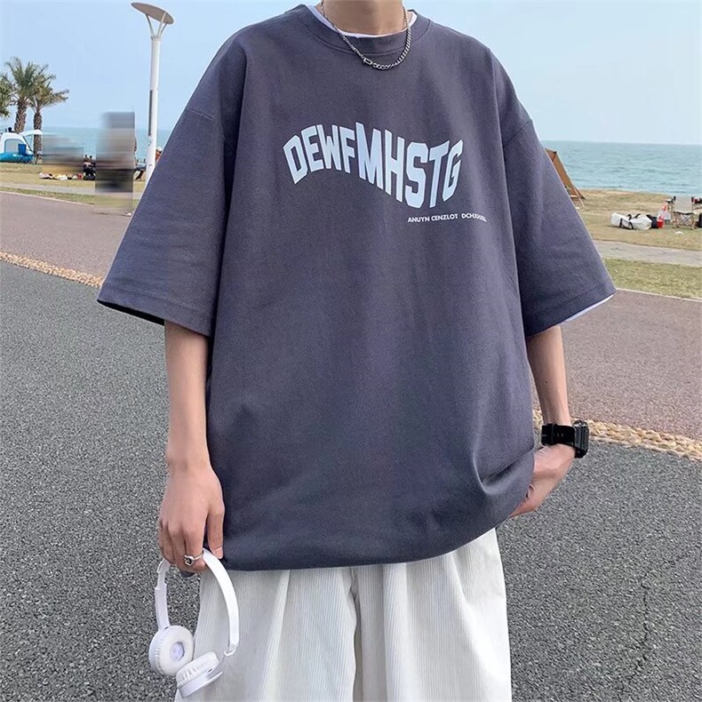 设计字母印花短袖T恤男潮牌潮流夏季宽松圆领上衣T178P28,男装T恤,星座1116-2