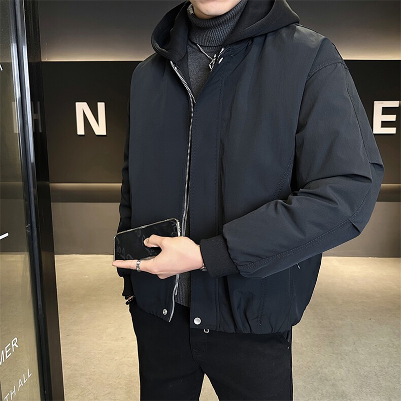 标50绒冬季男士连帽假两件羽绒服休闲加厚外套B338-8538-P215，男装羽绒服，电商B338