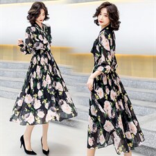 2021春季新款优雅气质衣领时尚舒适显瘦碎花连衣裙，女装连衣裙，依如秀(原杭风阁)