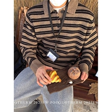 [005]套头毛衣针织衫polo翻领毛衣复古条纹上衣A079-M7805-P59，男装针织衫/毛衣，电商A079