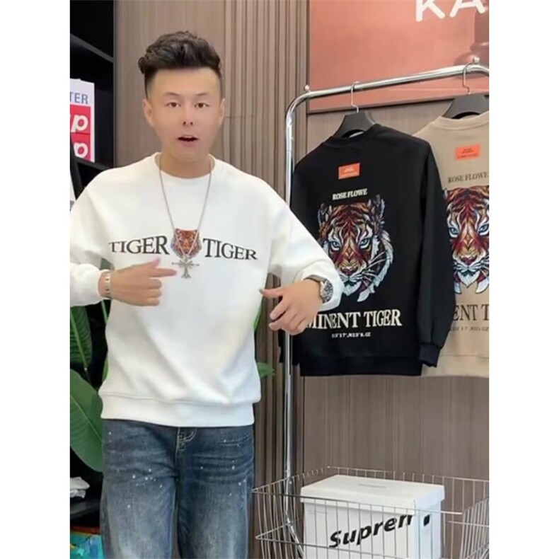 2025欧洲站加绒卫衣男冬季高端烫钻修身圆领套头卫衣帅气百搭潮流,男装卫衣,星座506A