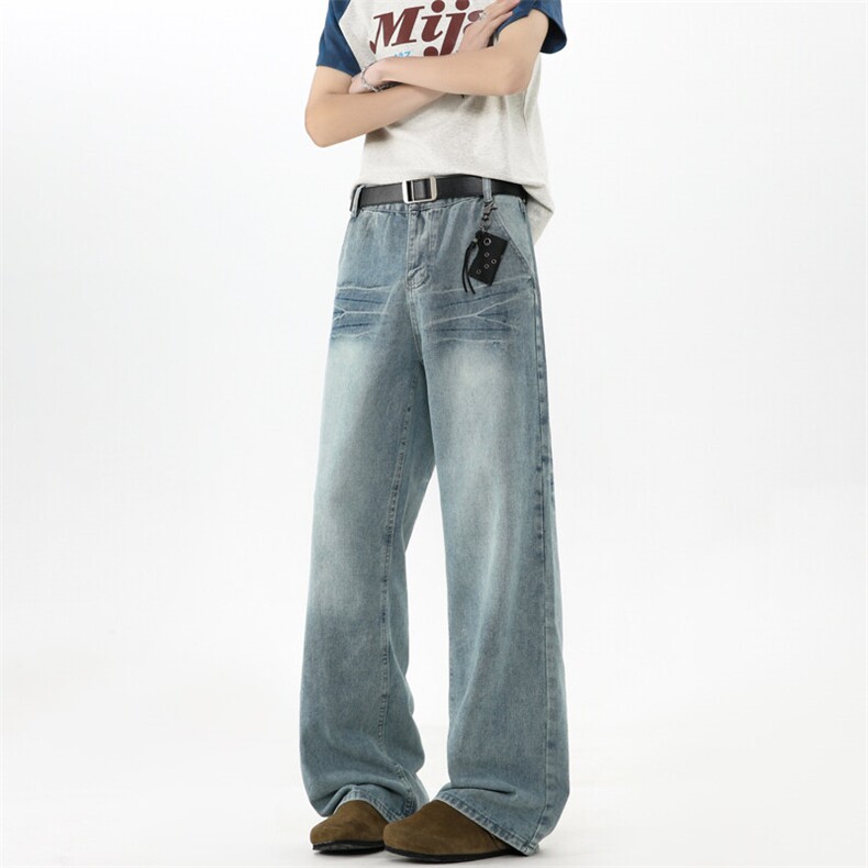 现货高品质美式闪电纹水洗宽松微喇叭牛仔裤GK80-特P45-限价78，男装牛仔裤，星座310A-1