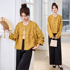 新中式套装女早春秋2026新款高级感女士休闲刺绣外套阔腿裤两件套，女装套装/套裙，丽影随形