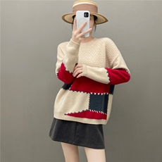 2025年秋季新款百搭7针手工活拼片套色，女装针织衫/毛衣，国旺羊绒