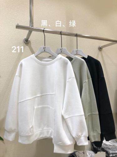 现货春简易设计感长袖立体切线口袋圆领纯色女卫衣，女装卫衣/绒衫，ABout阿布