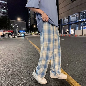 格子裤子男夏宽松抽绳束脚裤复古九分裤男士港风休闲裤 K1240-P28图片
