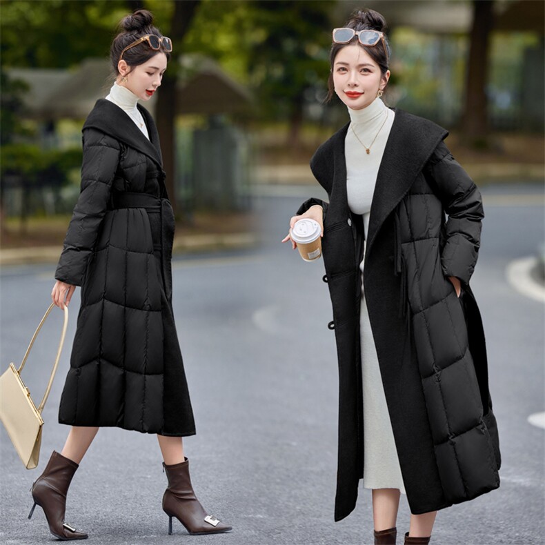 【bao款现货】2024新款冬装新中式盘扣拼接双面羊绒羽绒服白鸭绒,女装羽绒服,雅静靓衣