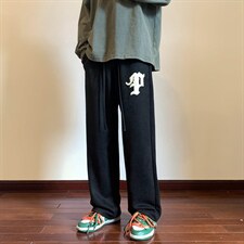 哥特字母毛巾绣麂皮绒高街休闲裤地板景XZ604-KP82-P55控68，男装休闲裤，星座604