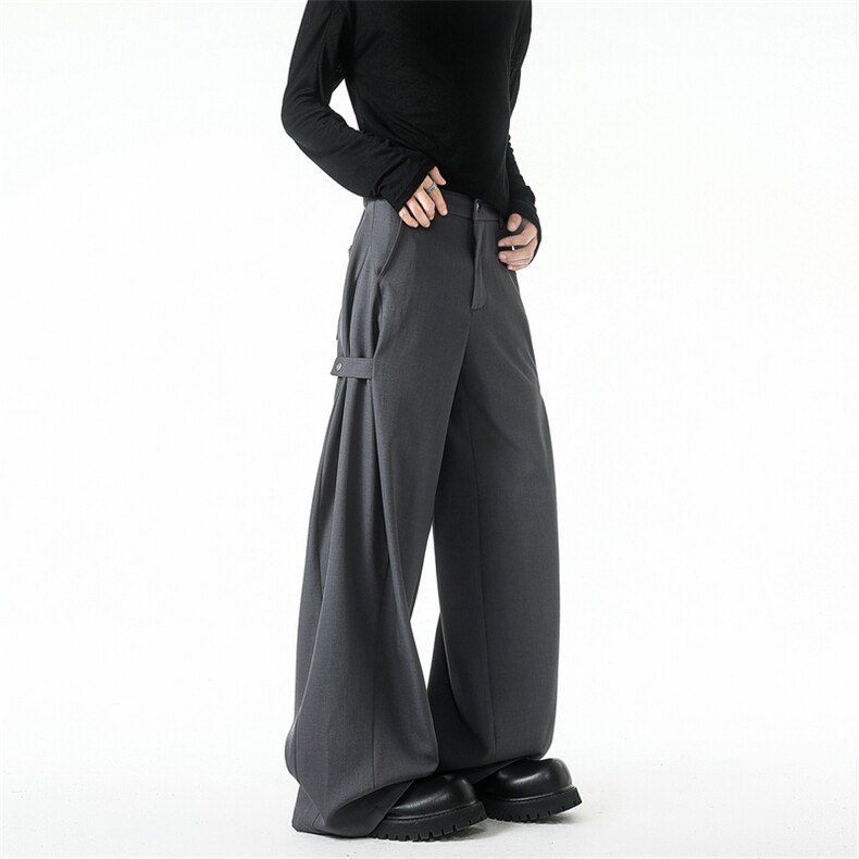 25阔腿西裤男绑带设计感休闲长裤宽松垂感拖地裤504-K899-P55控78，男装西裤，星座504