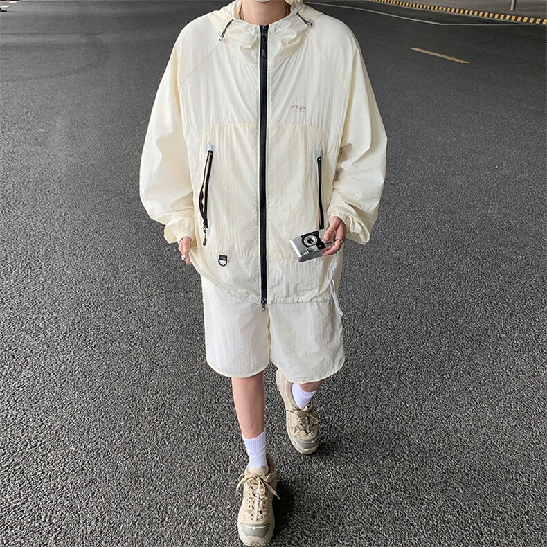 夏季薄款户外防晒衣套装男山系机能风宽松休闲百搭连帽运动两件套,男装防晒衣,星座410-6（原星座1304-1）