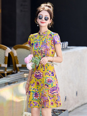 新中式改良旗袍立领提花连衣裙女2025夏季新款，女装连衣裙，沁沁公主
