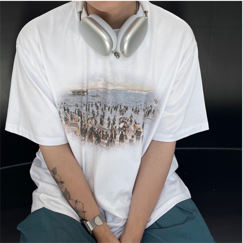 816B-T1035-P40220G重磅纯棉！港风美式复古印花潮牌T恤情侣潮，男装T恤，星座816B