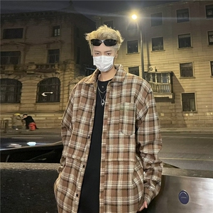 日系复古cityboy衬衫秋冬季男生学院风加厚保暖格子衬衣 CJ188图片