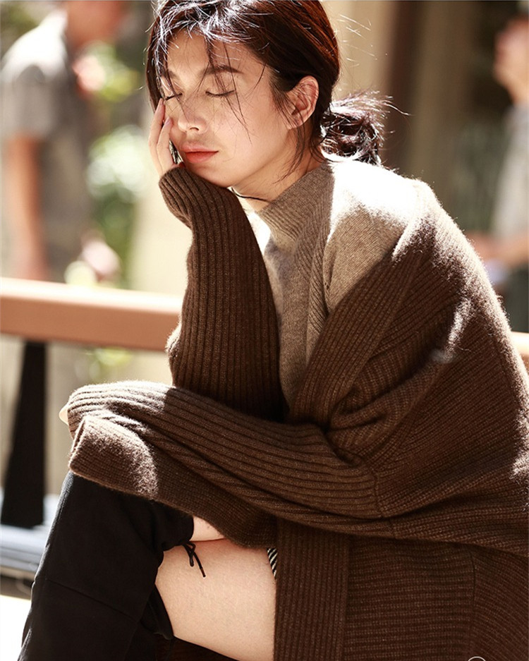 时尚百搭宽松显瘦长款针织开衫女羊毛衫外套，女装羊毛衫，千御纺羊绒