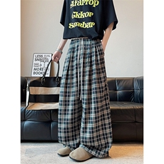 新款花格子设计休闲复古长裤慵懒风潮流时尚阔腿长裤K753TP35控58，男装休闲裤，电商A102B