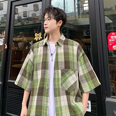 短袖衬衫男夏季新款磨毛格子衬衣DX003-特批26无差价，男装衬衫，星座214-3