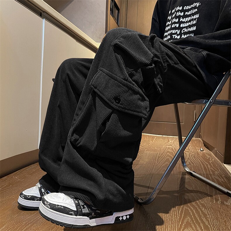 港风秋冬男裤灯芯绒工装大口袋直筒宽松休闲长裤H989P50,男装休闲裤,星座1013-1