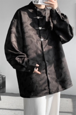 8XL-M特大码新中式蝴蝶扣暗纹长袖衬衫男复古装小众唐装CS509P55，男装衬衫，电商D206-1