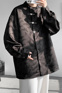 8XL-M特大码新中式蝴蝶扣暗纹长袖衬衫男复古装小众唐装CS509P55图片