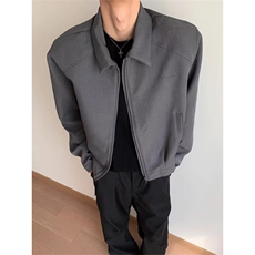 JY376-P66美式黑色垫肩外套男高级感休闲夹克短款翻领网图，男装夹克，星座1501-3