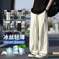 夏季新款薄款冰丝休闲裤男潮流宽松直筒阔腿裤K1667P40，男装休闲裤，星座1006