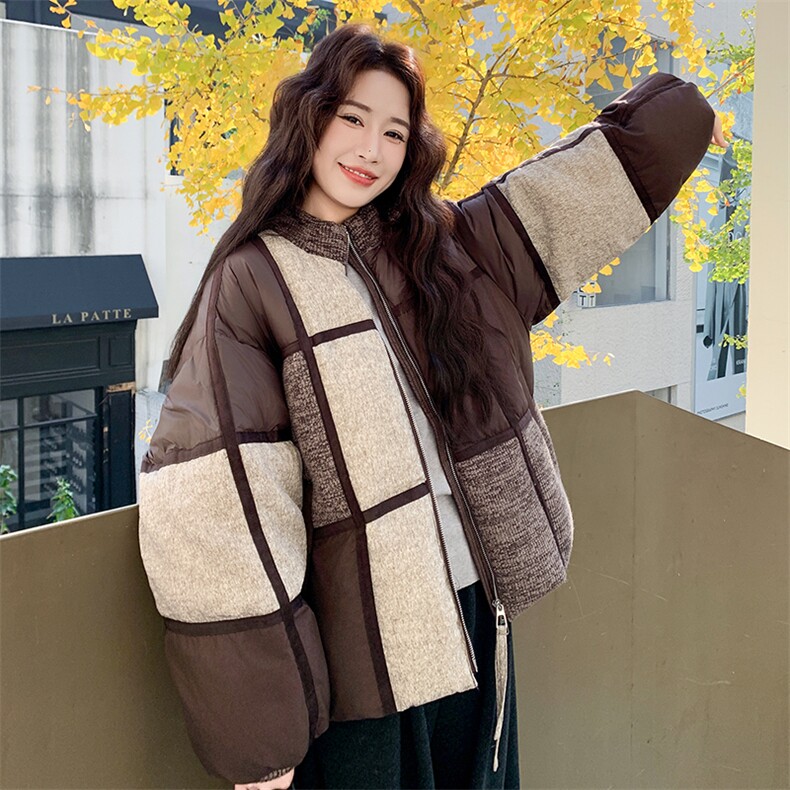 美拉德撞色拼接羽绒服女2025年冬季新款巨好看保暖加厚白鸭绒外套,女装羽绒服,2C230