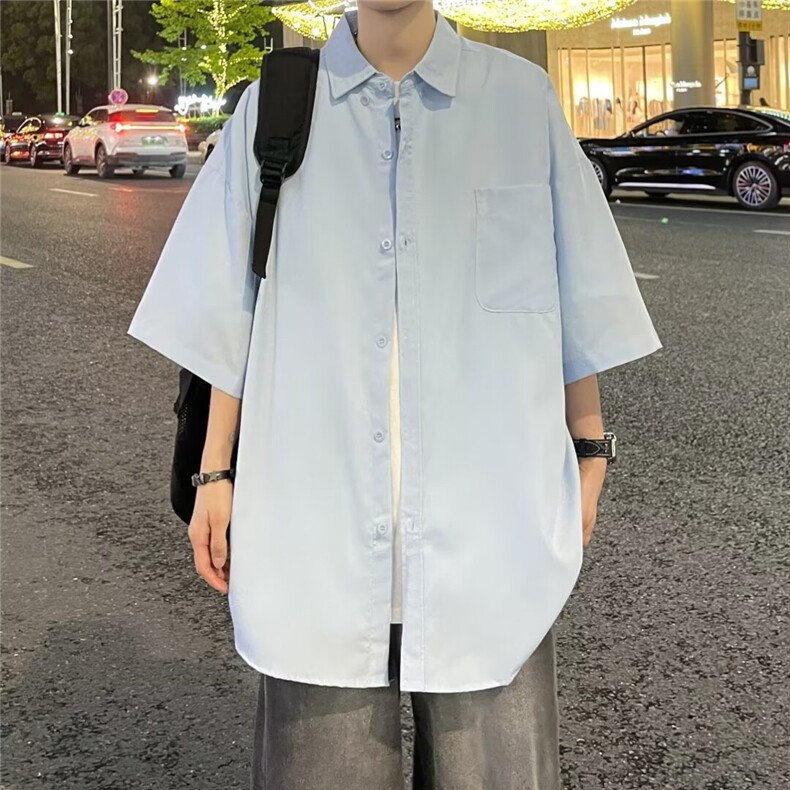 短袖衬衫男夏季痞帅高级感外穿百搭宽松衬衣C0430-P33,男装衬衫,星座308B-2