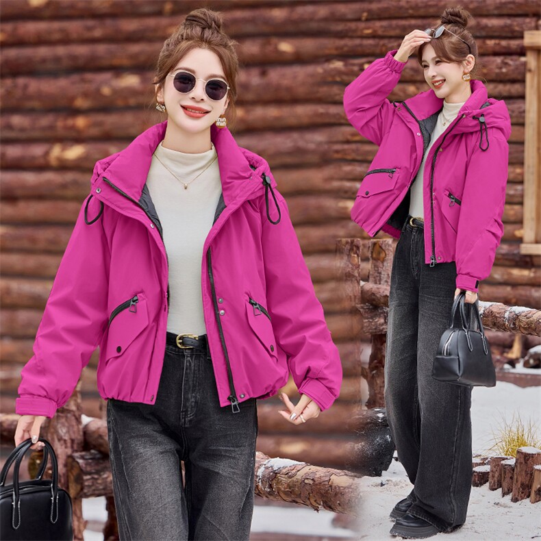 现货羽绒服2024冬季新款短款宽松户外运动白鸭绒，女装羽绒服，米雪儿