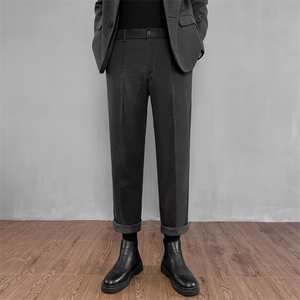春秋季款男九分直筒西裤宽松男士英伦免烫西装裤纯色休闲长裤M1图片