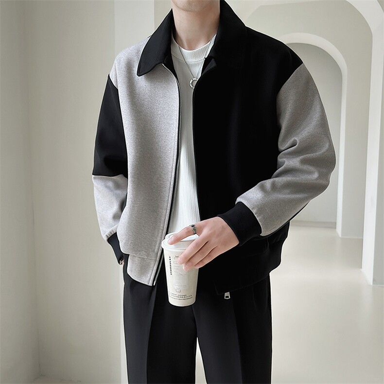 新款呢子大衣秋冬妮子毛呢拼色宽松夹克外套A236-JK-3058-特P100,男装夹克,电商A236