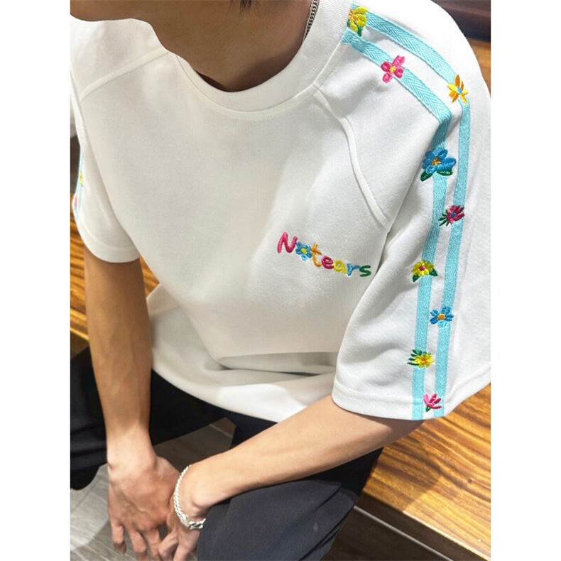 M555-P35刺绣复古美式休闲上衣宽松潮流百搭短袖T恤 男女同款图片