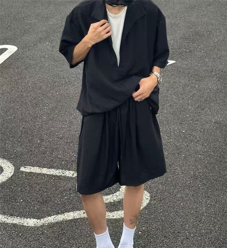 现货网图！亚麻天丝老钱风亚麻莱赛尔假两件-EX50976-特批40,男装休闲套装,电商A061
