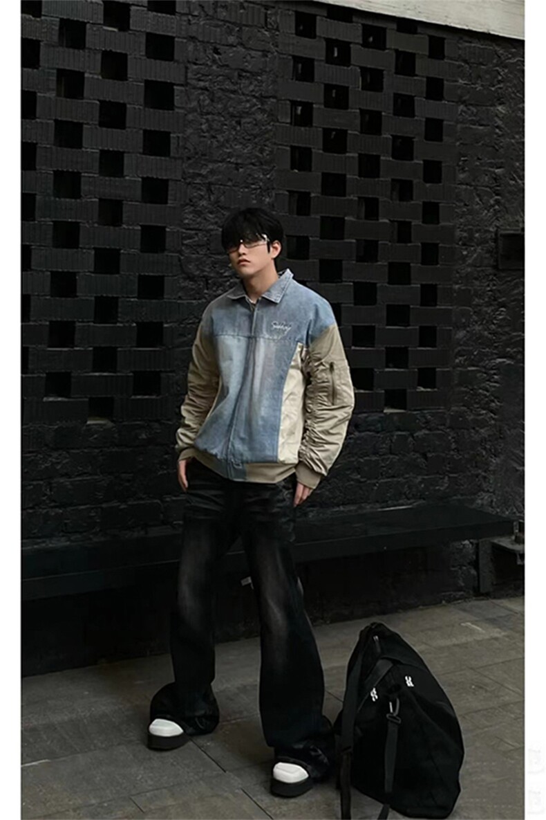 美式ins高街hiphop重工艺水洗暗黑微喇牛仔裤货号K2401P60,男装牛仔裤,电商A063