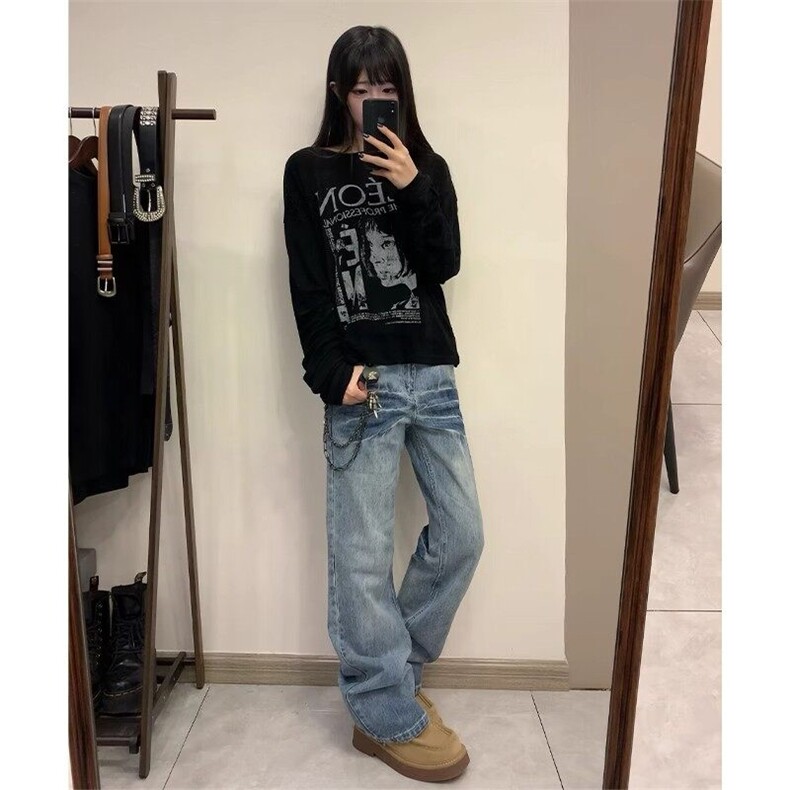 【有货】NZ455ZZ-特P42冰蓝闪电纹水洗牛仔裤男女直筒裤子,男装牛仔裤,星座1007（原301D）