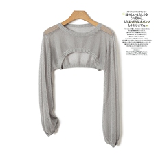 夏季天丝莱赛尔镂空防晒衫女灯笼袖短款上衣长袖空调衫披肩罩衫，女装防晒衣，阿娇羊绒