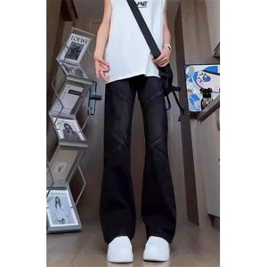 拼接微喇叭牛仔裤男女款春秋季显瘦裤子直筒修身弯刀裤子 NA213图片