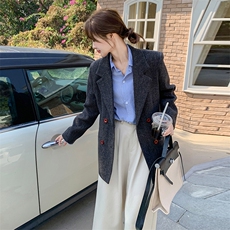 灰色西装外套女2025春季新款复古设计感韩系气质休闲百搭通勤西服，女装短外套，2C262