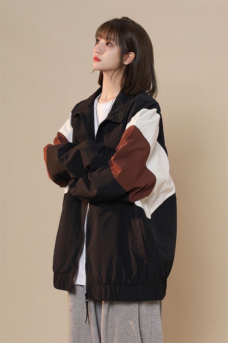 撞色拼接立领冲锋夹克男女潮牌2024春季拼色立领工装锦纶夹克,男装夹克,电商A409-1