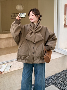 韩系拼接撞色格子围巾短款羽绒服女2025冬立领宽松小个子减龄外套图片