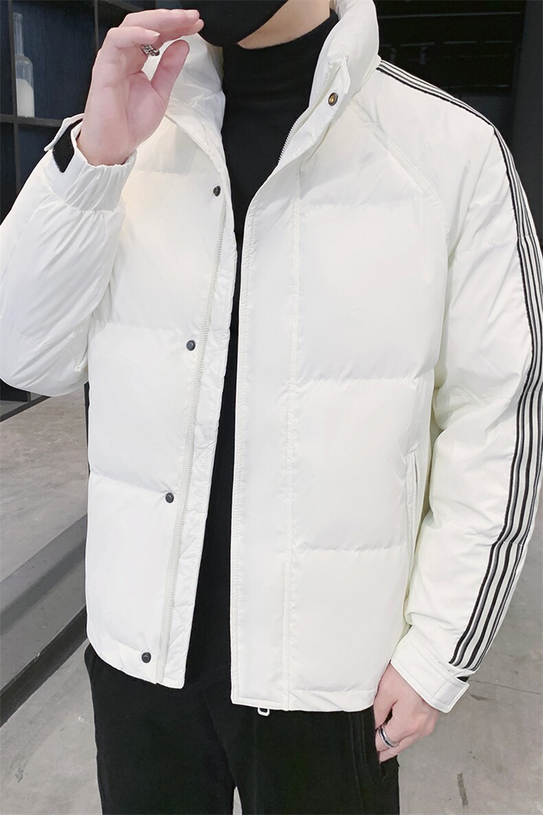 纯色羽绒服男2024冬季新款男士短款时尚白色三条杠羽绒服潮牌男装,男装羽绒服,电商A409-1