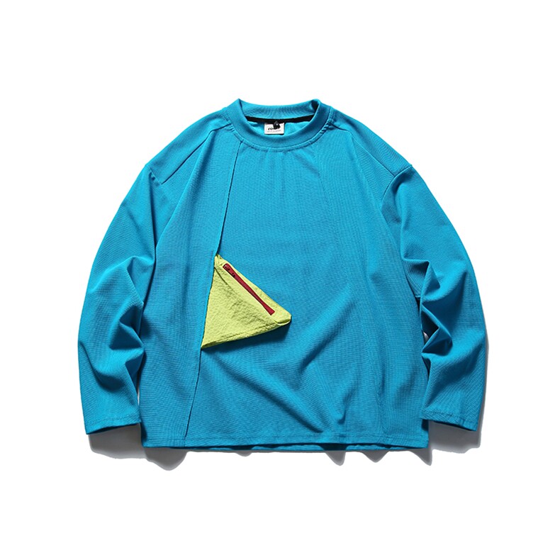 南夏乔装2025春季新款纯色口袋装饰圆领卫衣日系潮流立体裁剪上衣，男装卫衣，电商S006（B521）