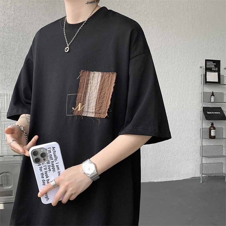 8XL-M高品质纯棉美式复古宽松简约百搭学院风短袖T恤上衣男DX343,男装T恤,电商D206-1
