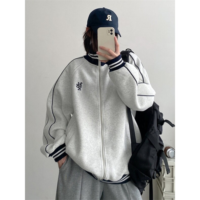 1506-1/W68261/P53美式小香风复古米白色棒球服短外套男春季百搭图片