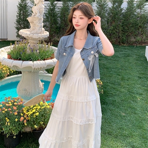夏季吊带连衣裙牛仔短外套套装女图片