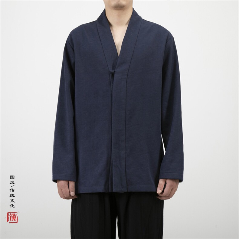 2025秋冬新款风男装改良汉服新中式棉麻汉服衬衫C012P85,男装衬衫,钱塘802